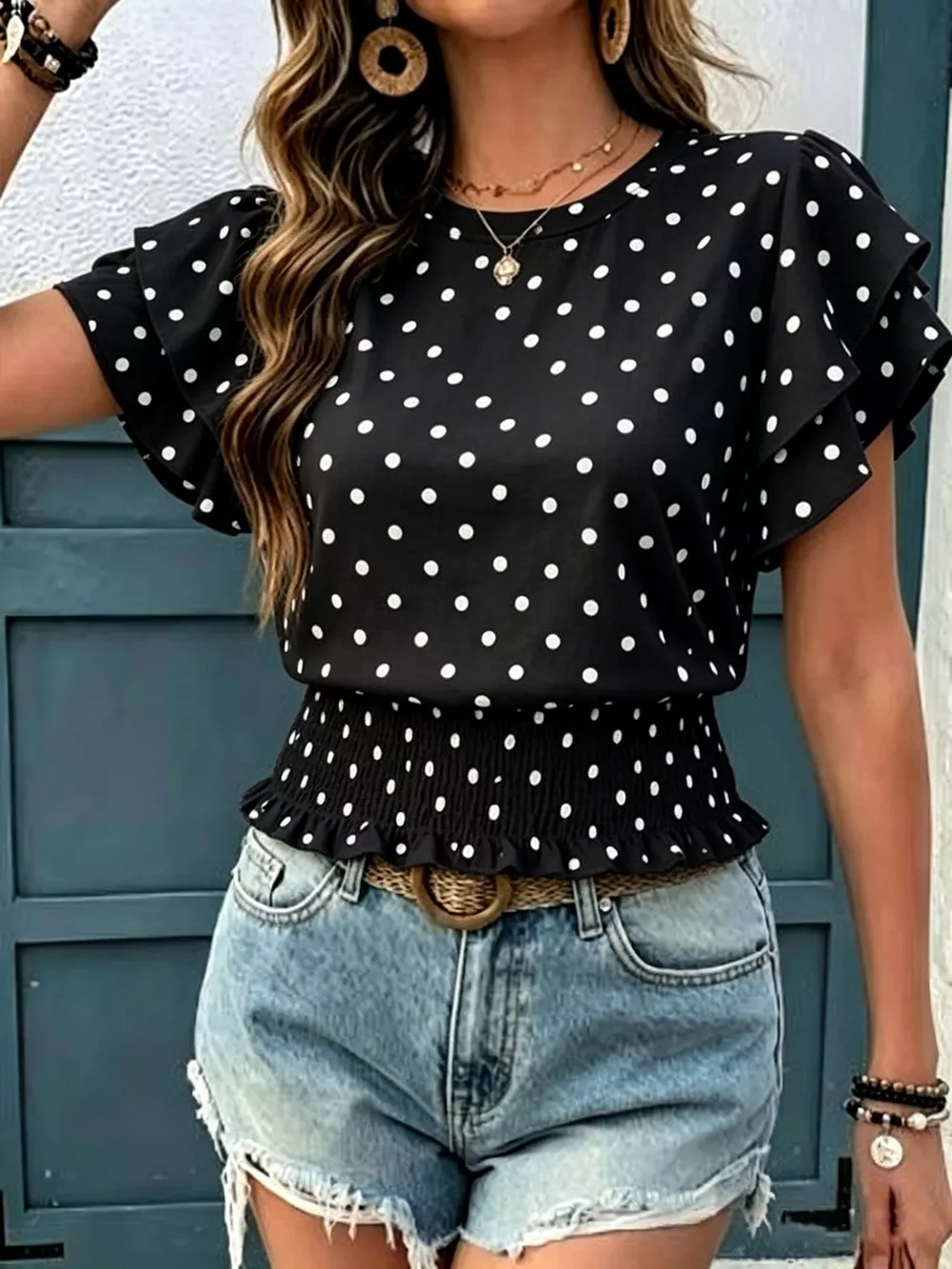 Polka Dot Ruffle Sleeve Blouse, image 4