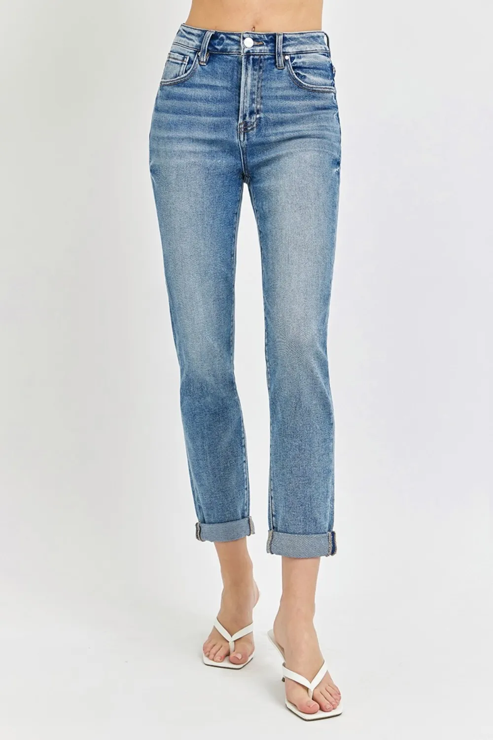 Full Size High Rise Cropped Roll Up Jeans, image 5