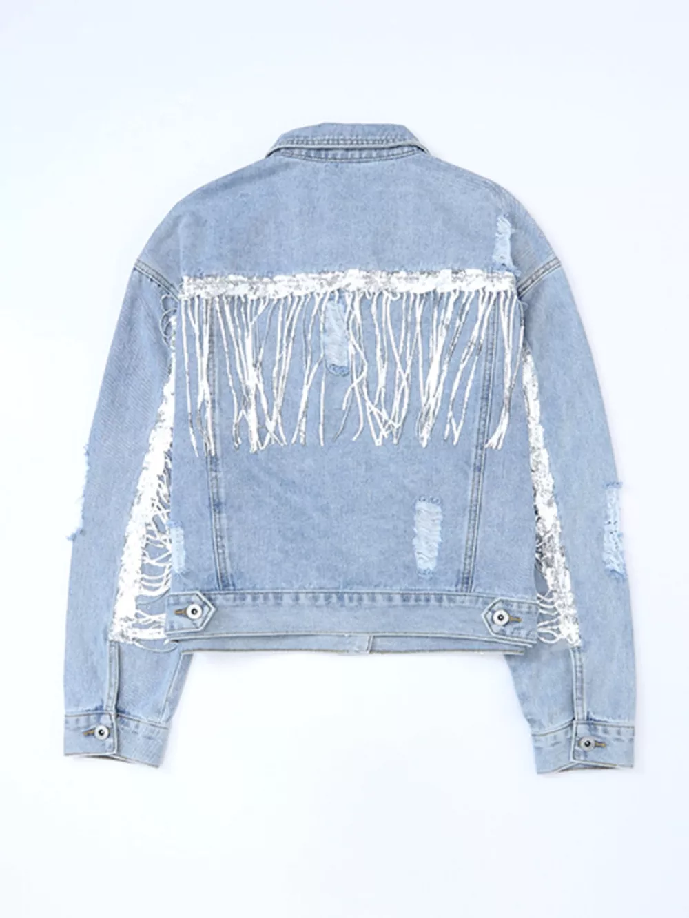 Fringed Sequin Embellished Denim Jacket, image 3