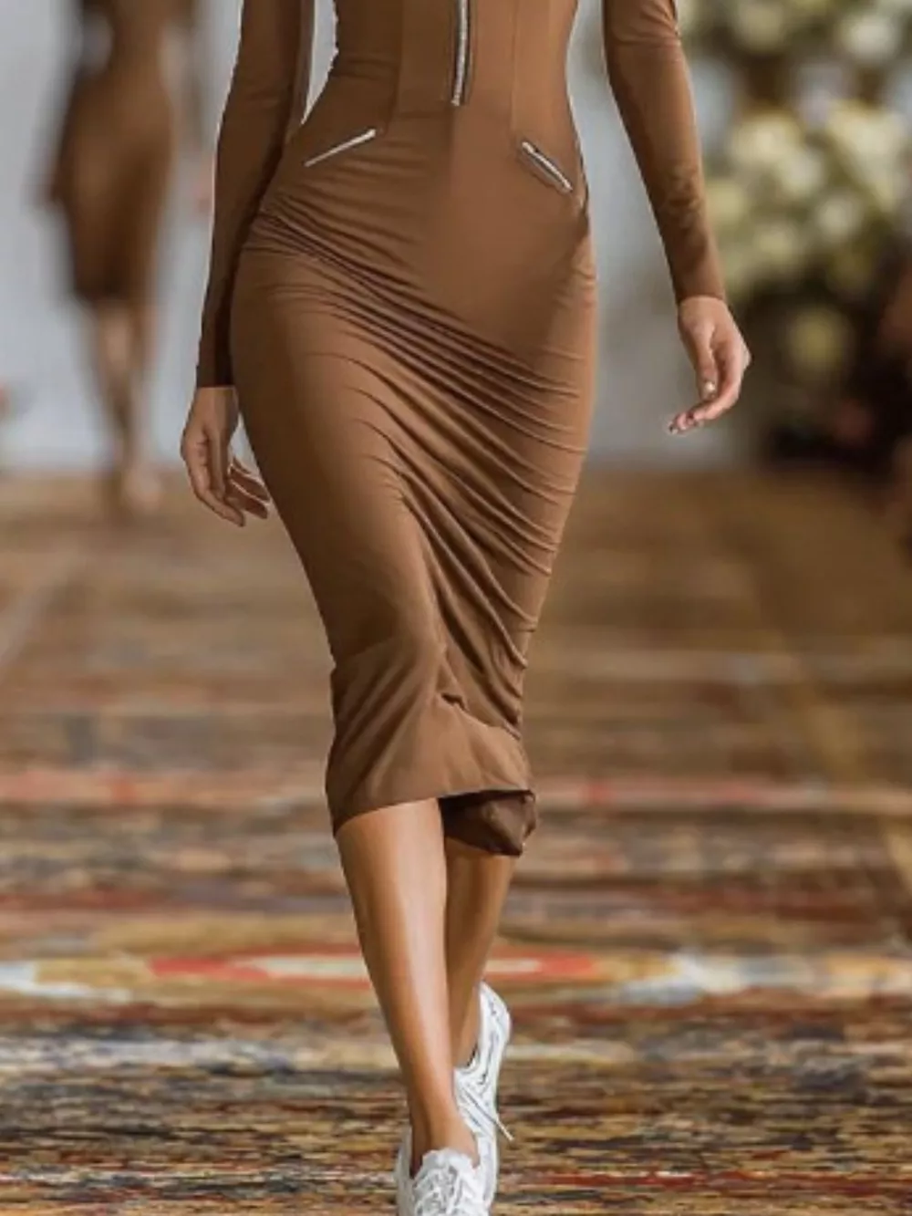 Full Size Zip-Front Bodycon Midi Dress Plus Size, image 12