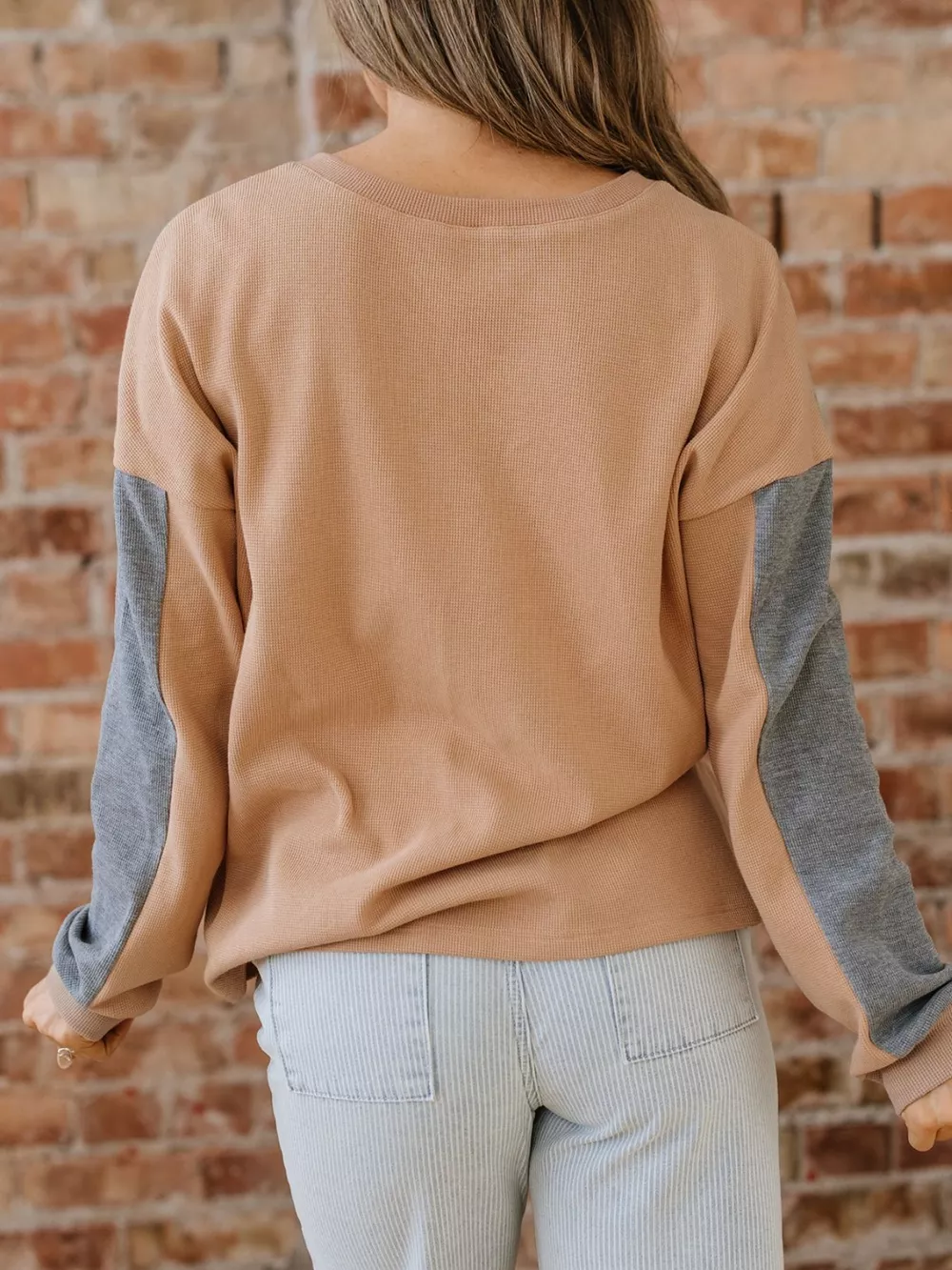 Color Block Thermal Textured Knit Drop Shoulder Henley Top, image 4