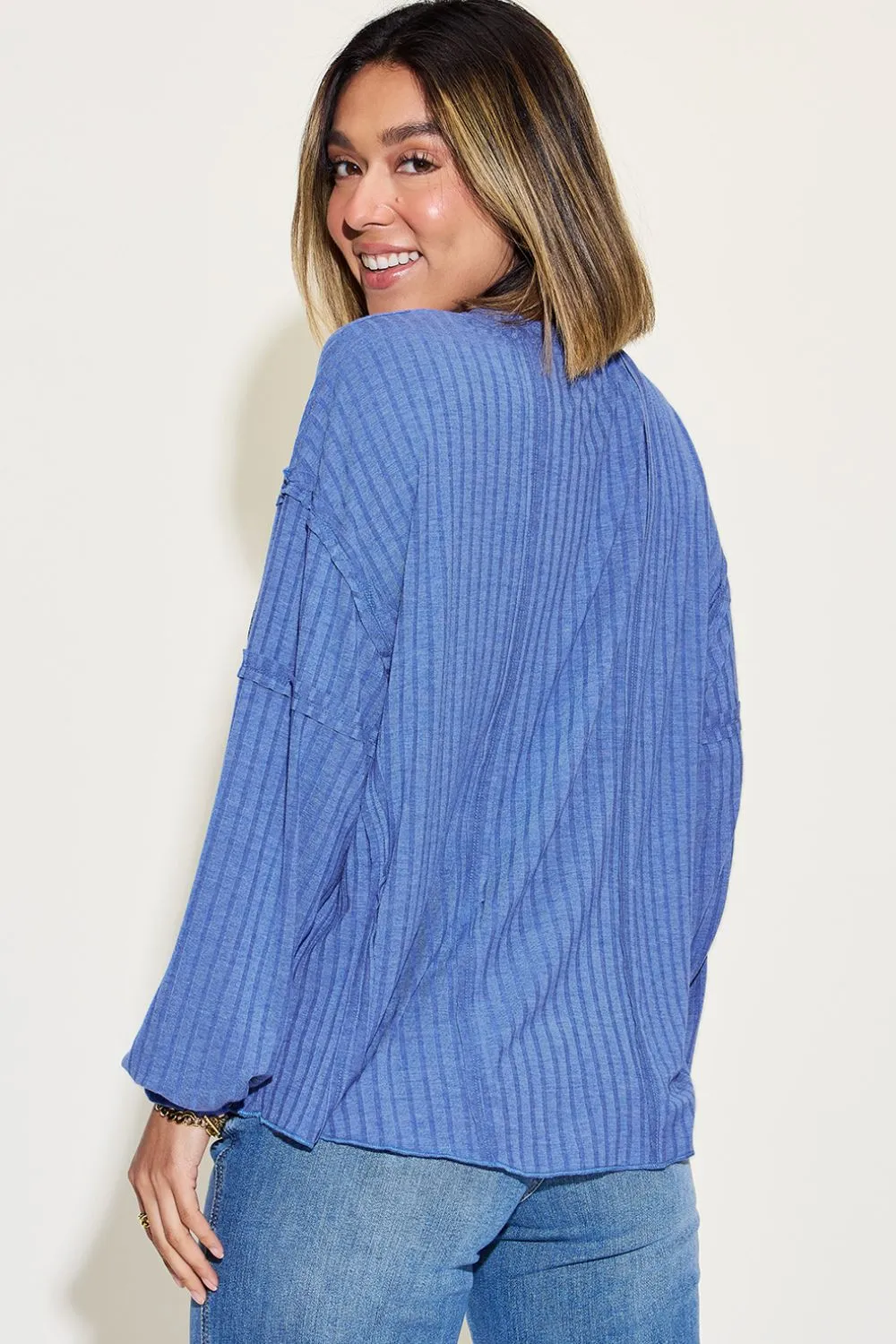 Full Size Ribbed Round Neck Long Sleeve T-Shirt, image 12