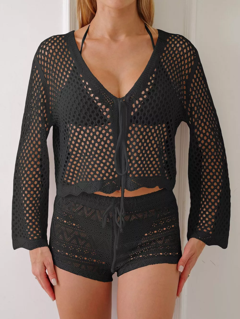 Crochet Tie-Front Knit Cover Up, image 13