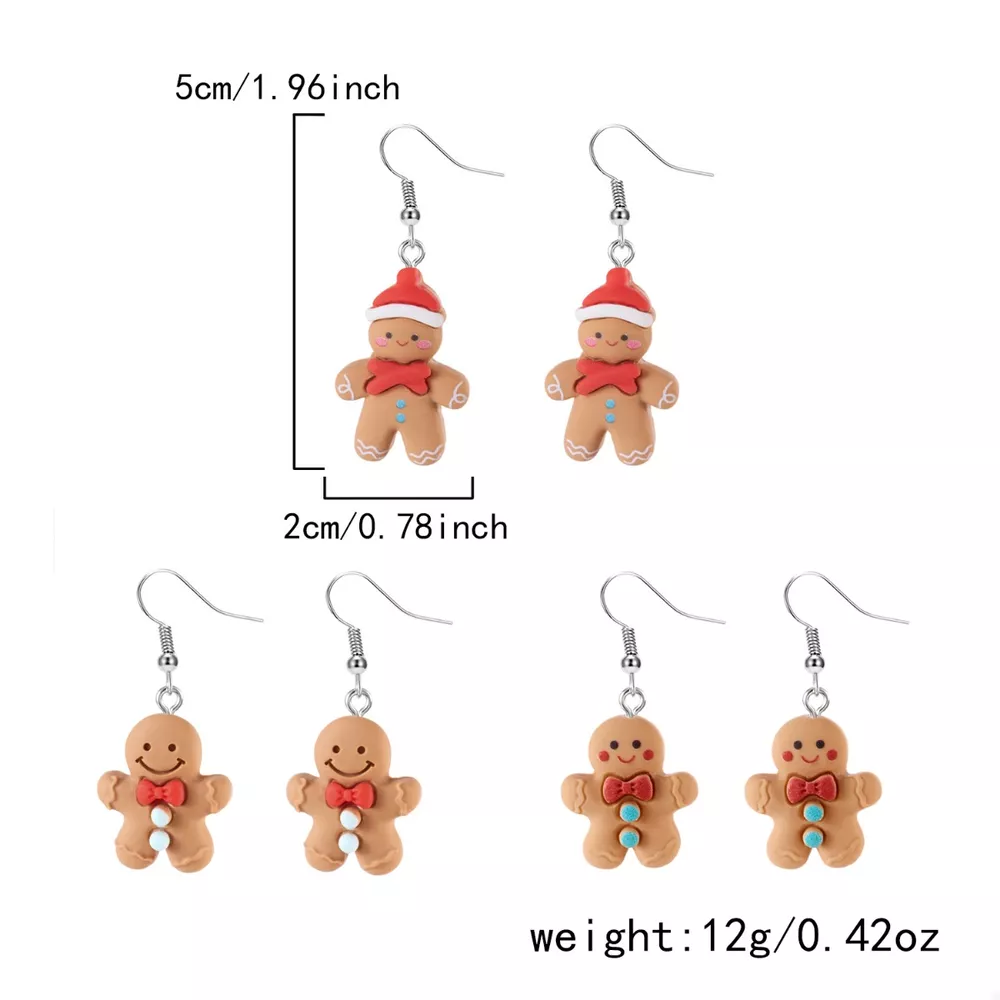 3 Piece Christmas Gingerbread Man Drop Earrings, image 5