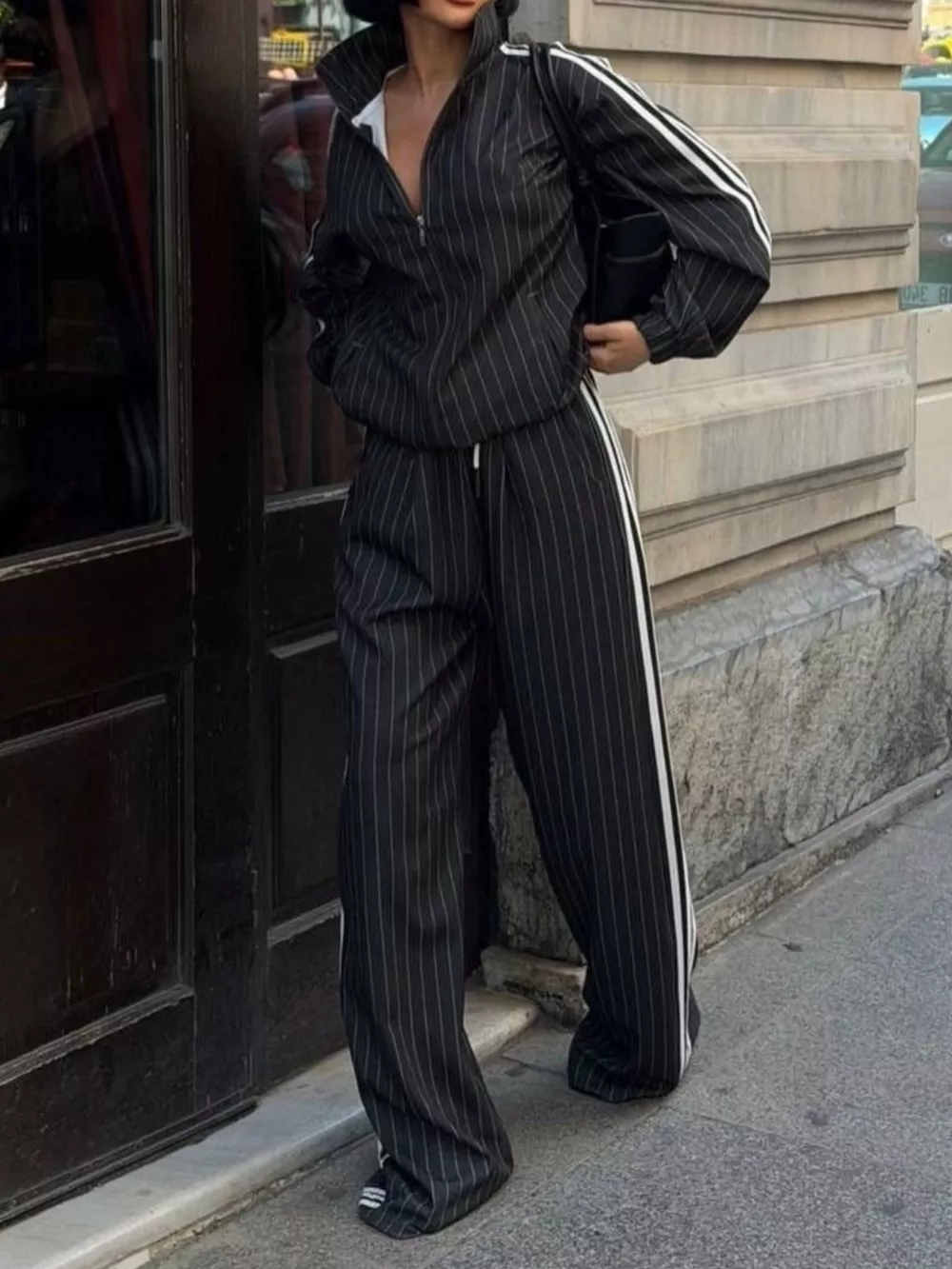 Side Stripe Zip Up Jacket and Pants Set, image 3