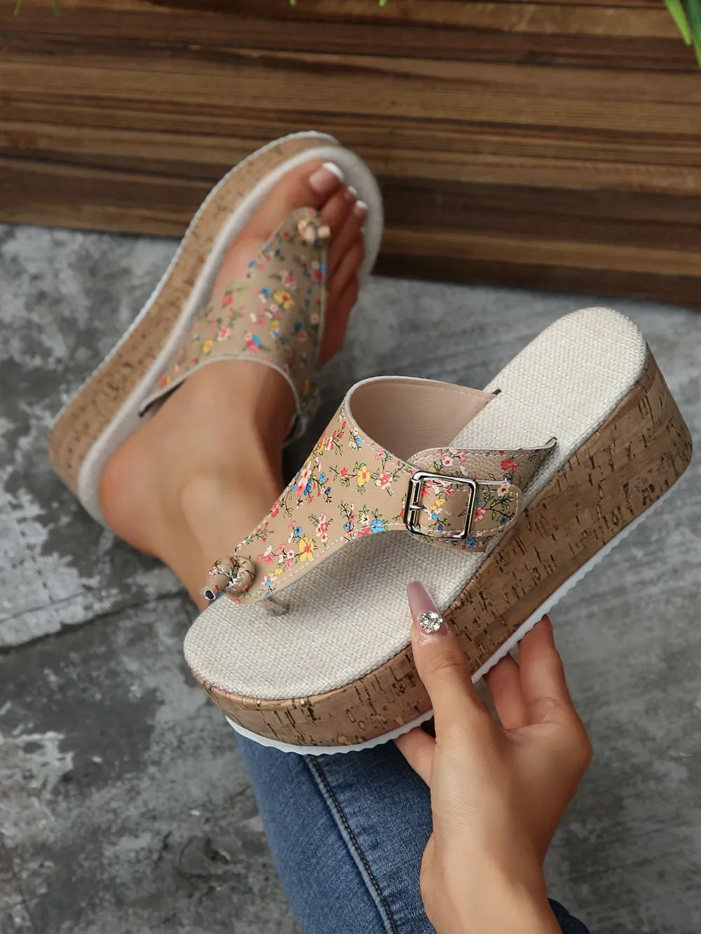 Floral Print Wedge Platform Sandals, image 7