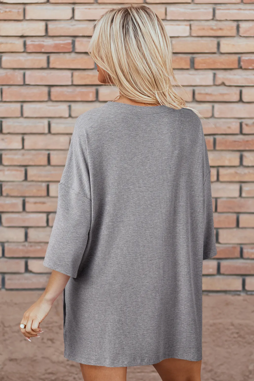 Slit Round Neck Top and Shorts Set, image 3