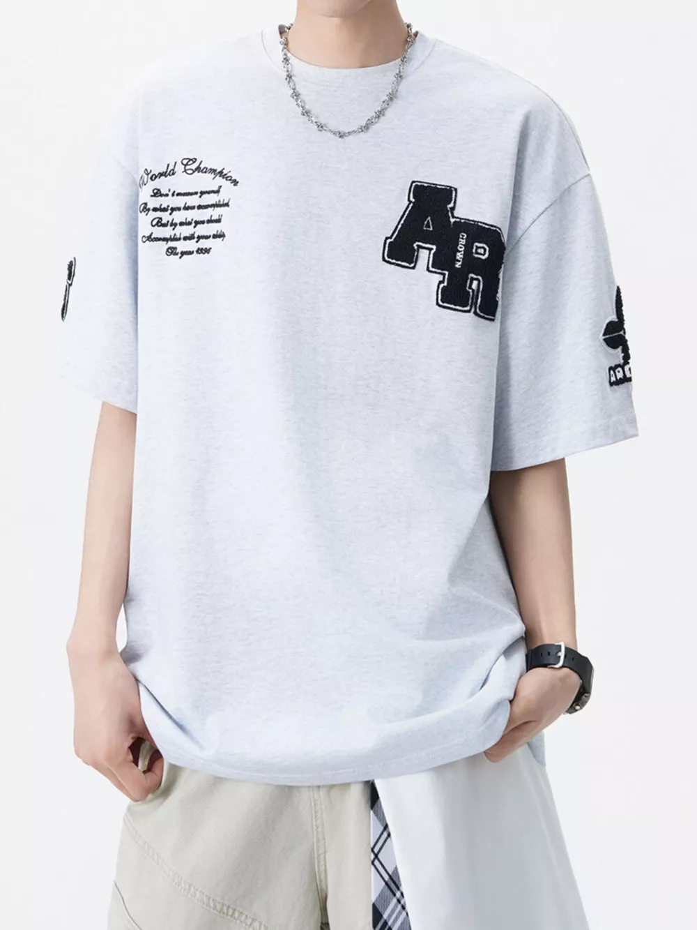 Men's Plus Size Varsity Style Applique Round Neck T-Shirt, image 3