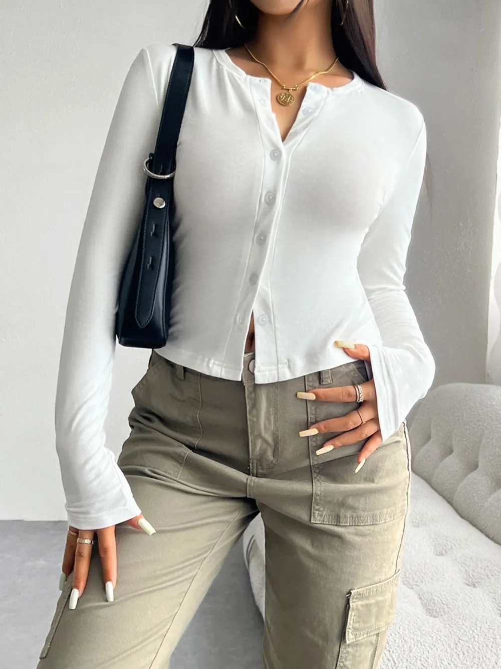 Button Up Long Sleeve T-Shirt, image 3