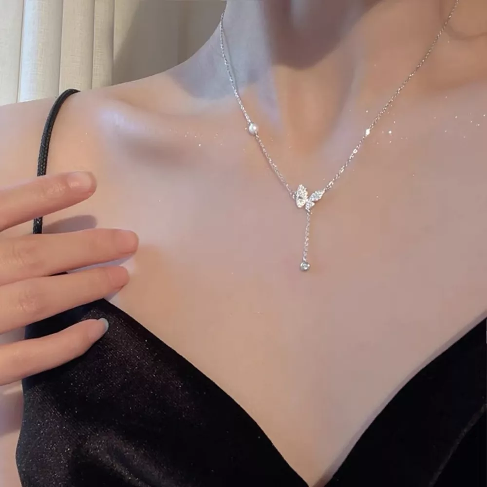 925 Sterling Silver Zircon Butterfly Necklace, image 5