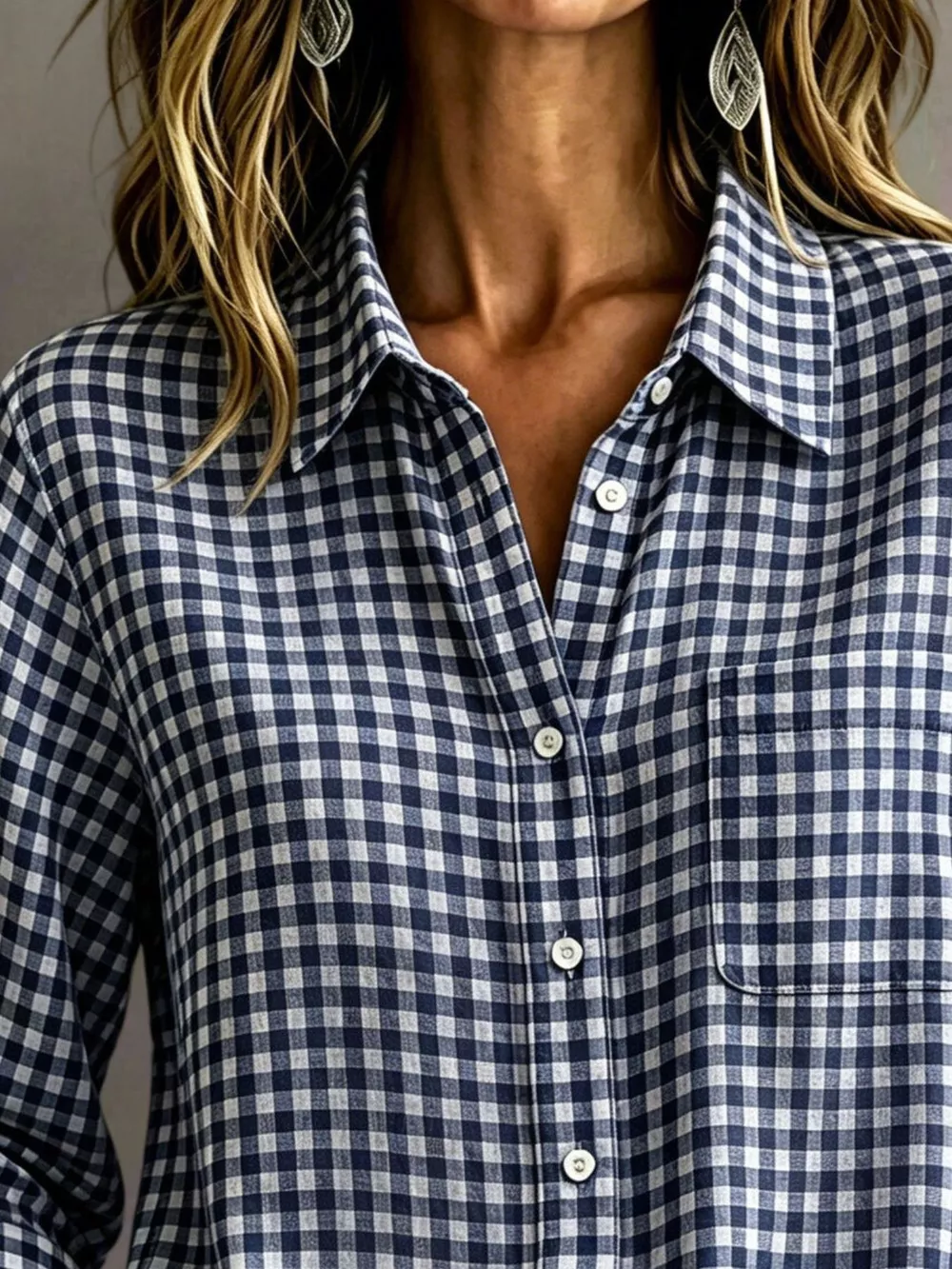 Gingham Button-Down Long Sleeve Shirt, image 17