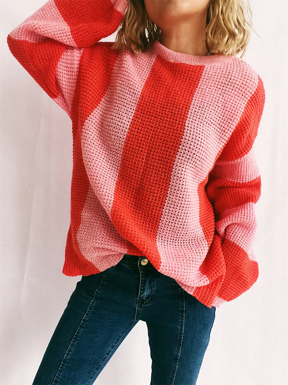 Color Block Round Neck Long Sleeve Sweater, image 10