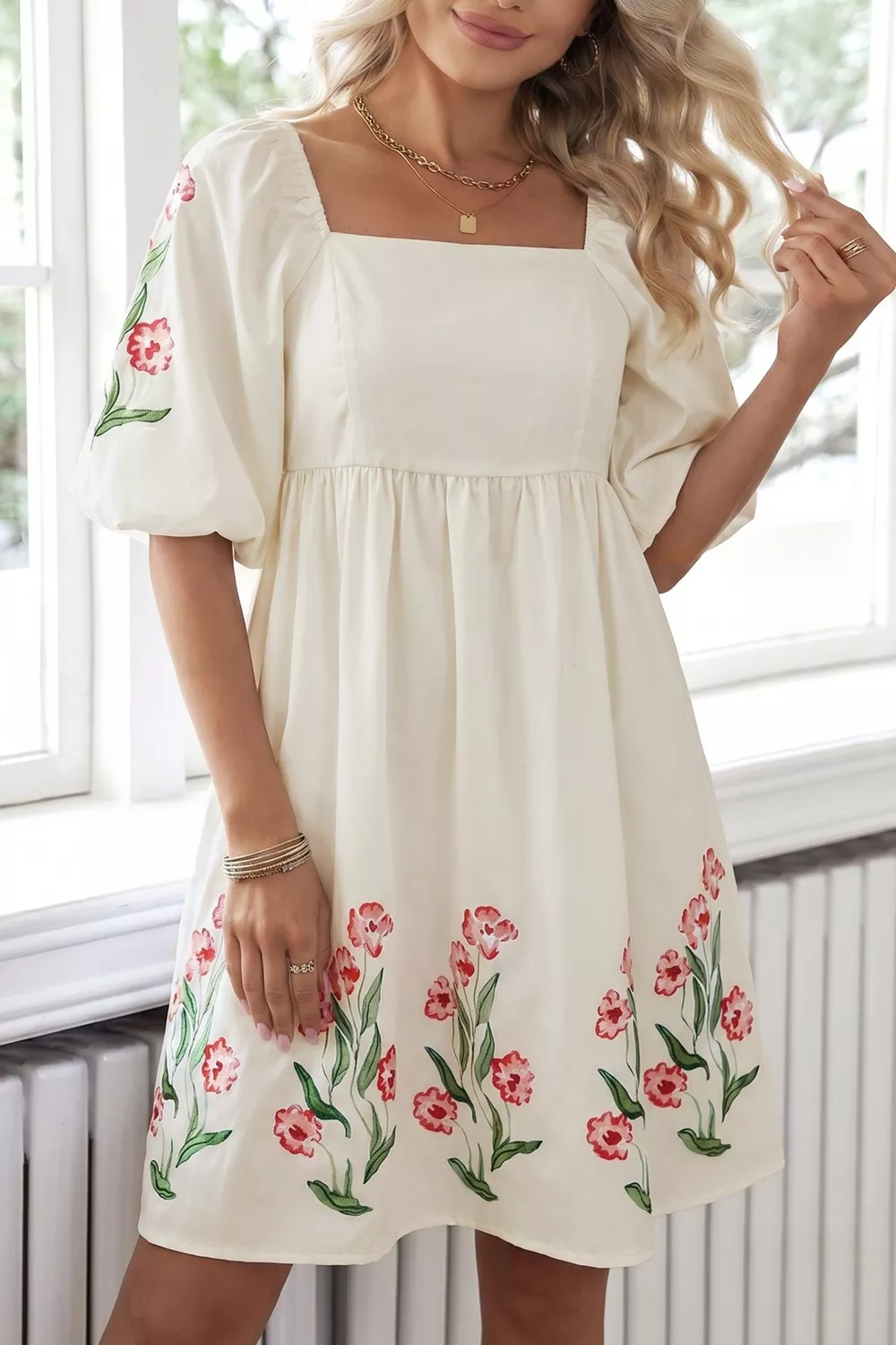 Floral Puff Sleeve Babydoll Dress, image 2