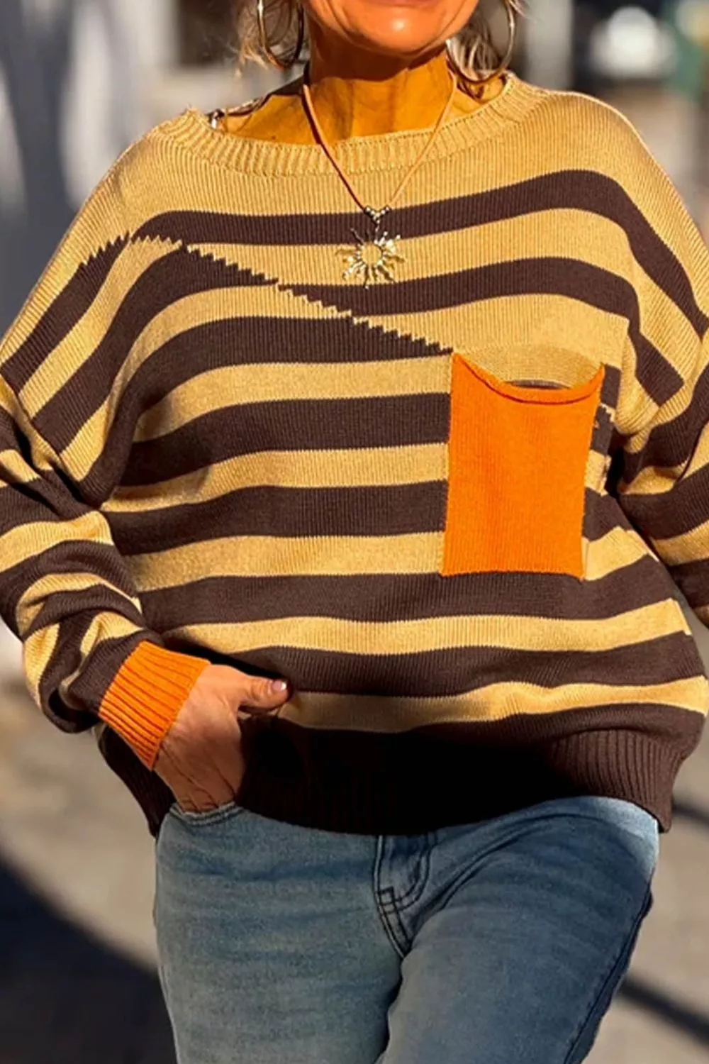 Stripe Striped Drop Shoulder Colorblock Pullover Sweater, image 3