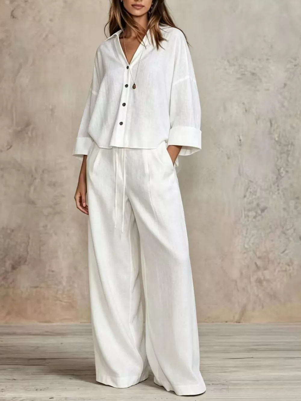 Full Size Button-Down Shirt and Wide-Leg Pants Set Plus Size, image 19