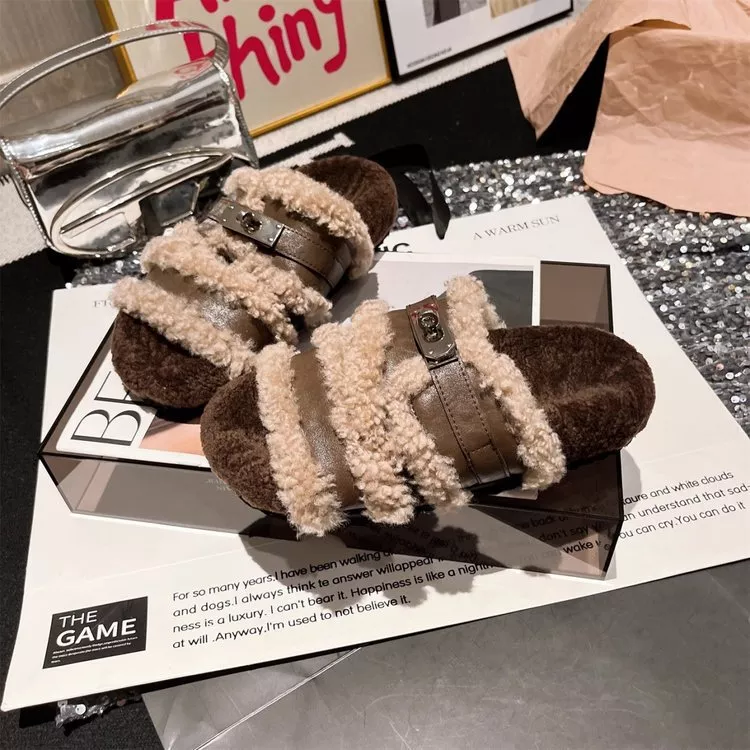 Fuzzy Buckle Accent Plush Slippers, image 3