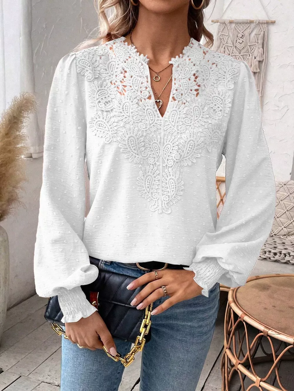 Lace Trim Long Sleeve Blouse, image 10