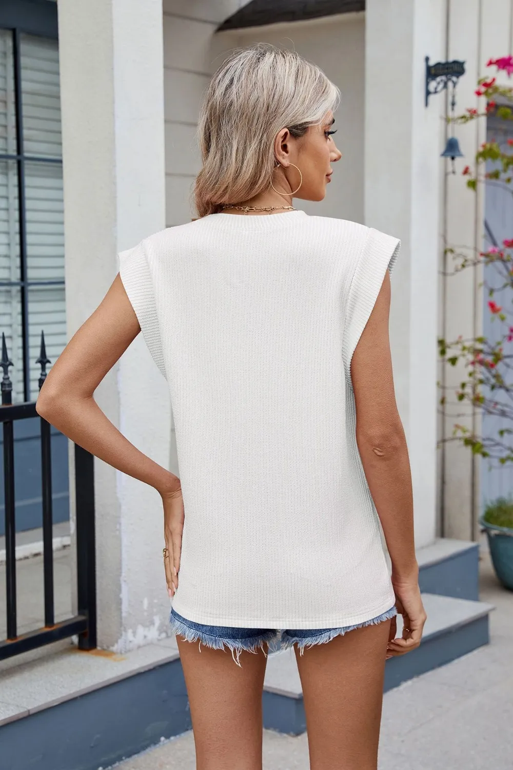 Corded Rib Round Neck T-Shirt, image 3