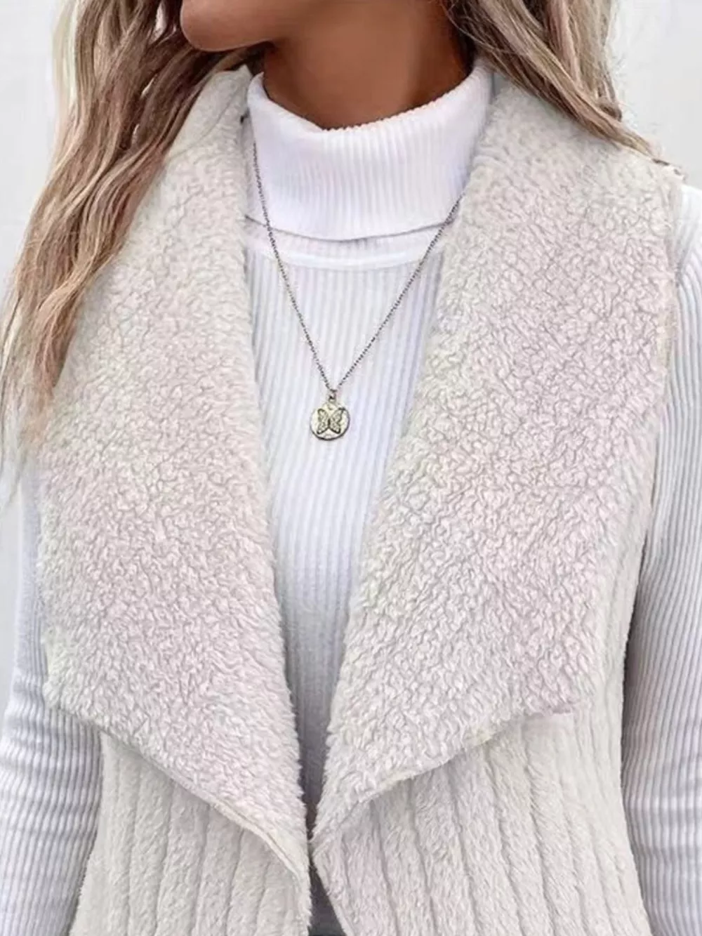 Cozy Fleece Open Front Vest Coat, image 3