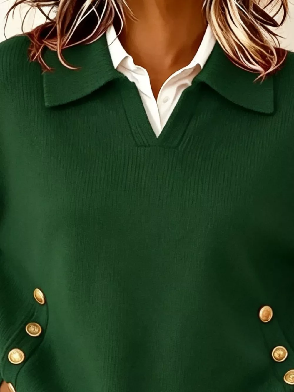 Chic Collared Decor-Button Sweater, image 20