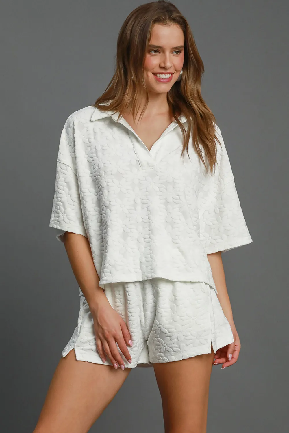 Floral Elastic Waist Jacquard Shorts with Pockets, image 3