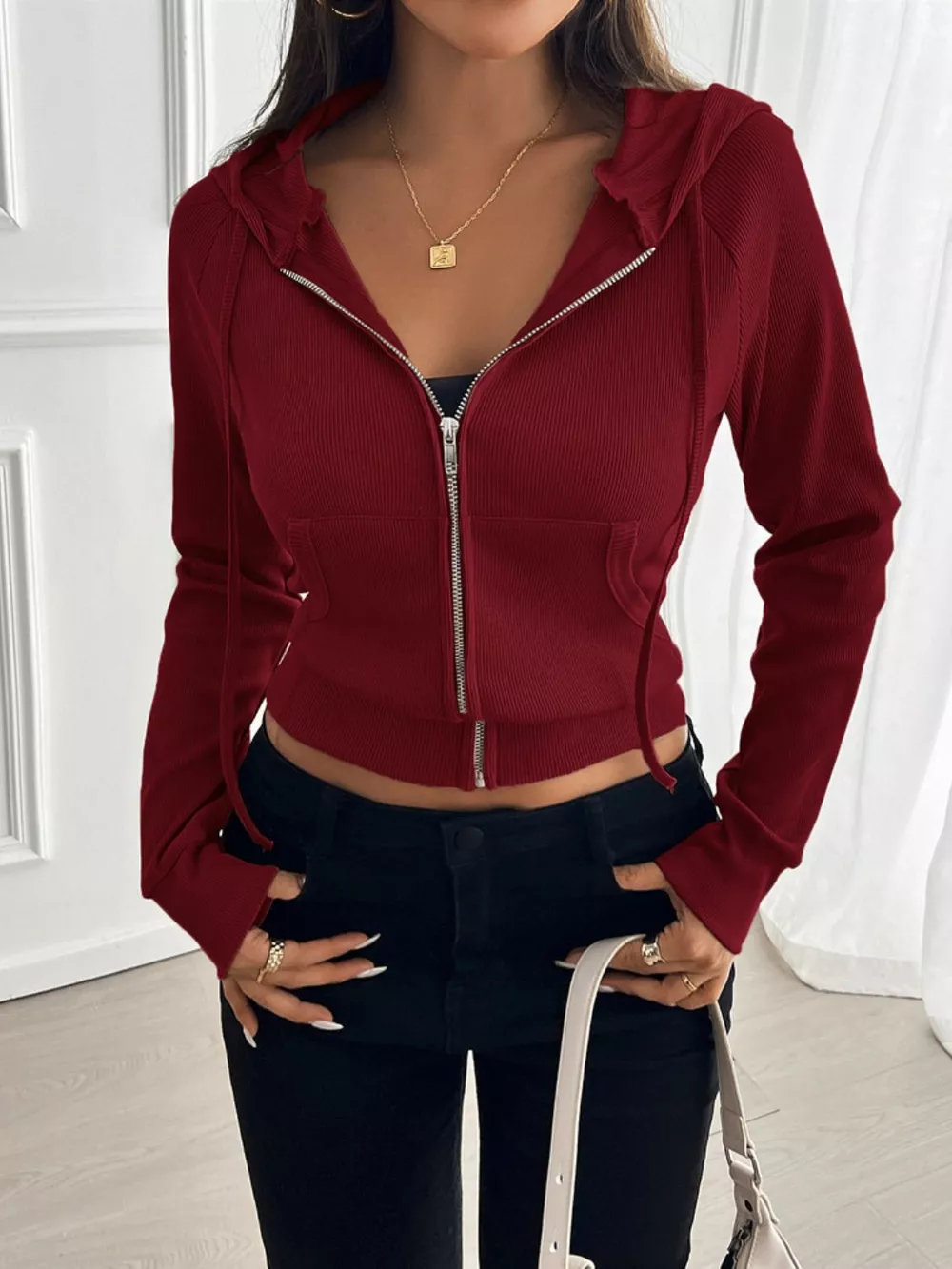 Zip Up Long Sleeve Hooded Outerwear, image 2
