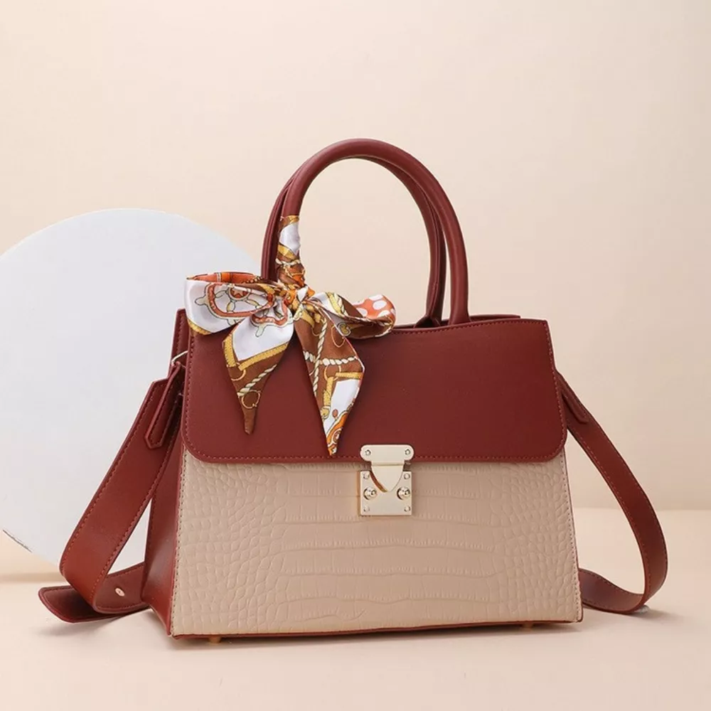 Crocodile Embossed Top Handle Handbag, image 3