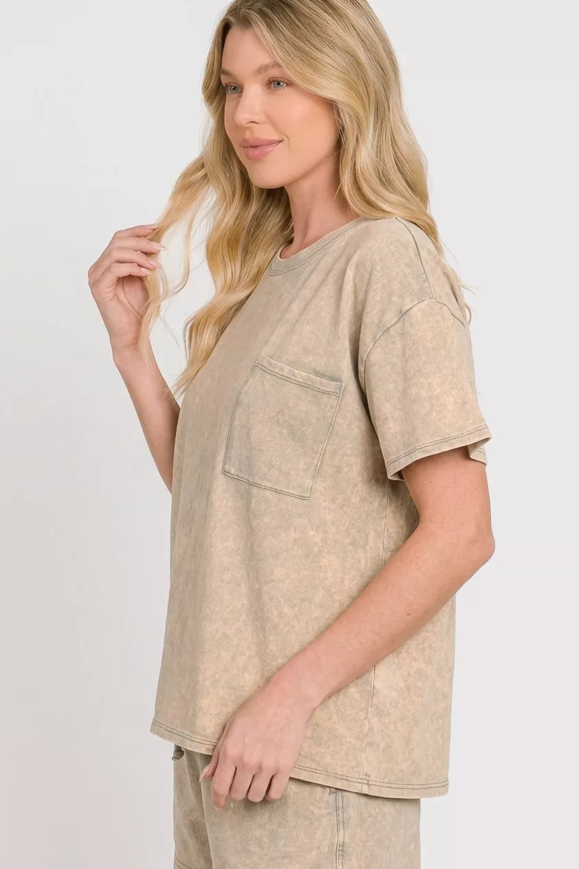 French Terry Acid Washed Relaxed Top & Short Set, image 3