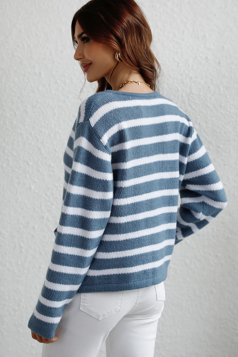 Striped Button Down Long Sleeve Cardigan, image 4
