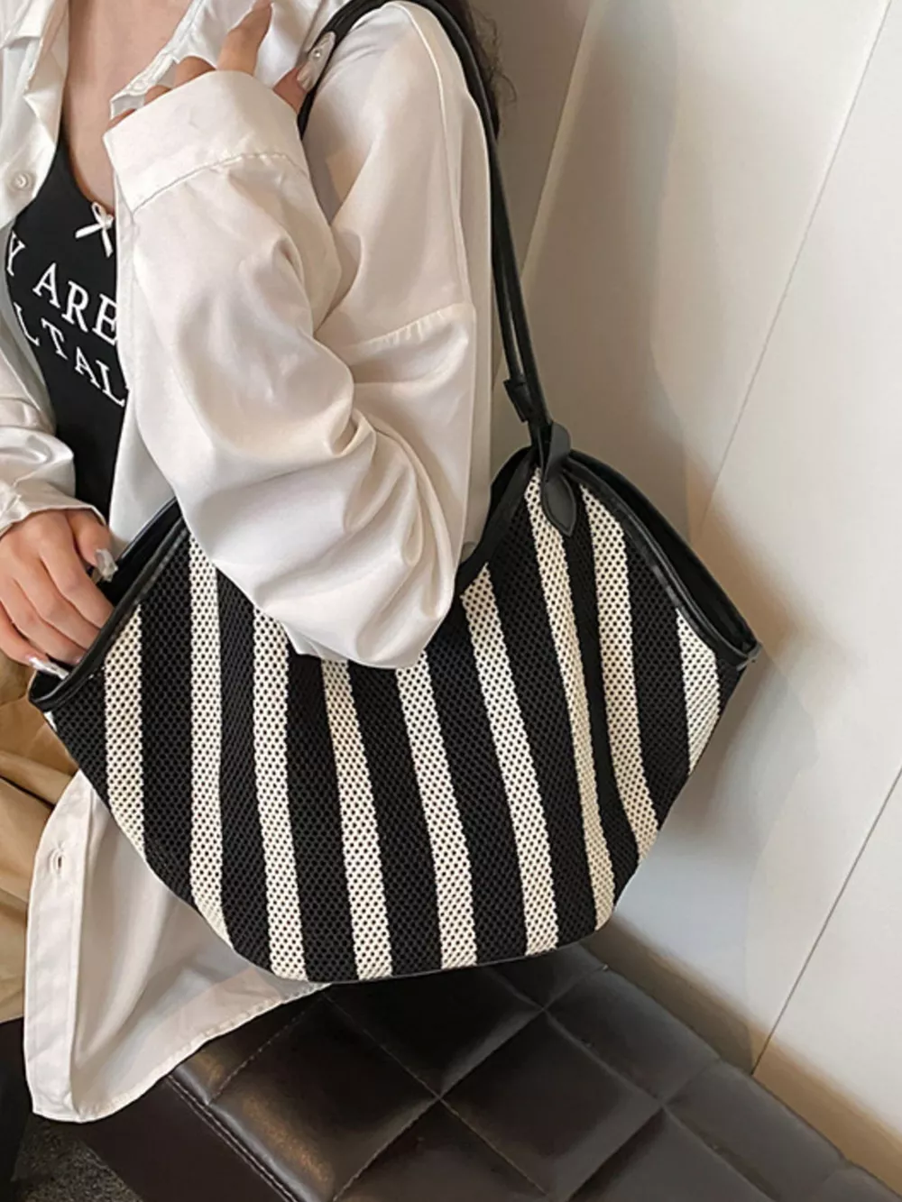 Striped Knit Shoulder Bag, image 6