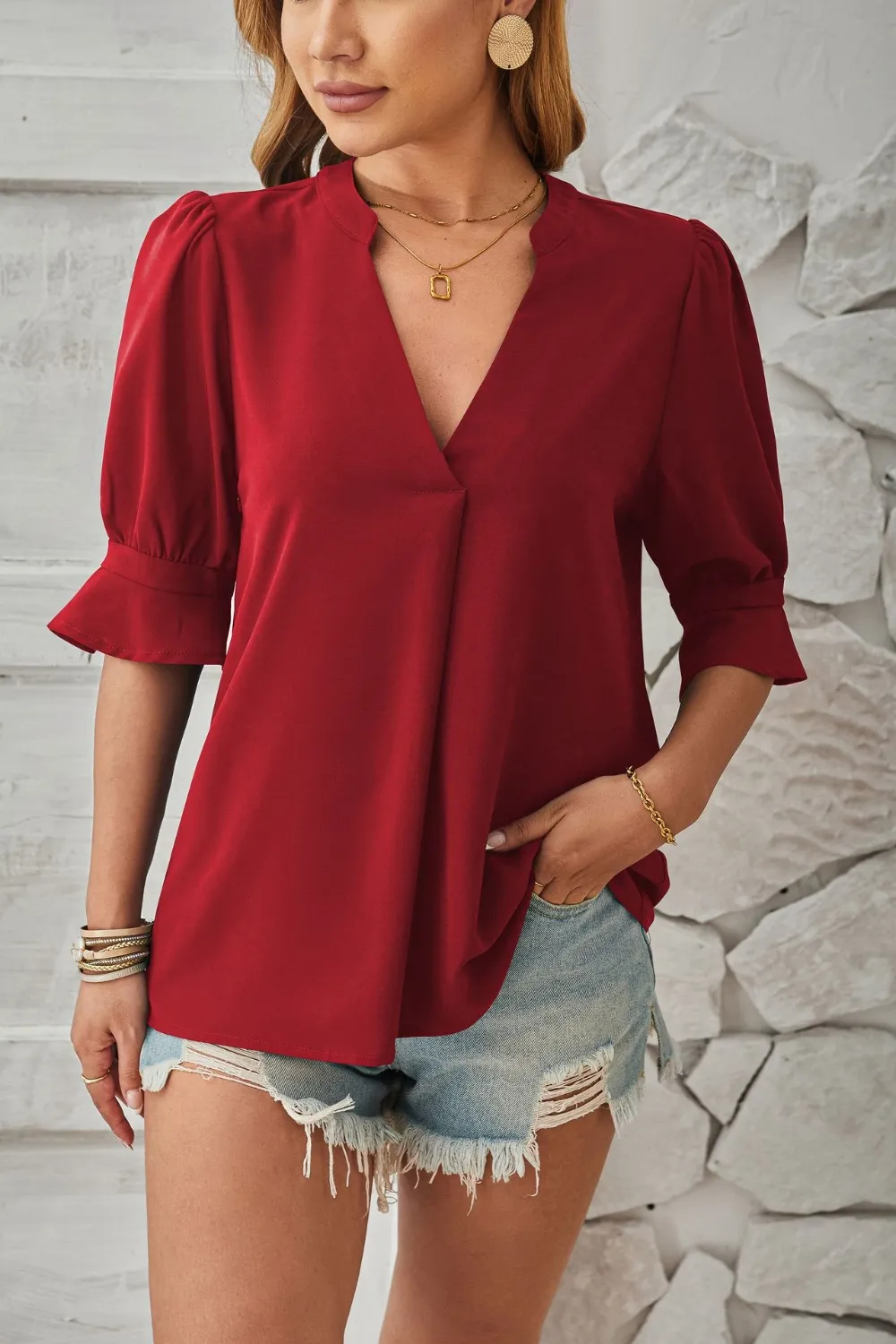 Notched Half Sleeve T-Shirt, image 5