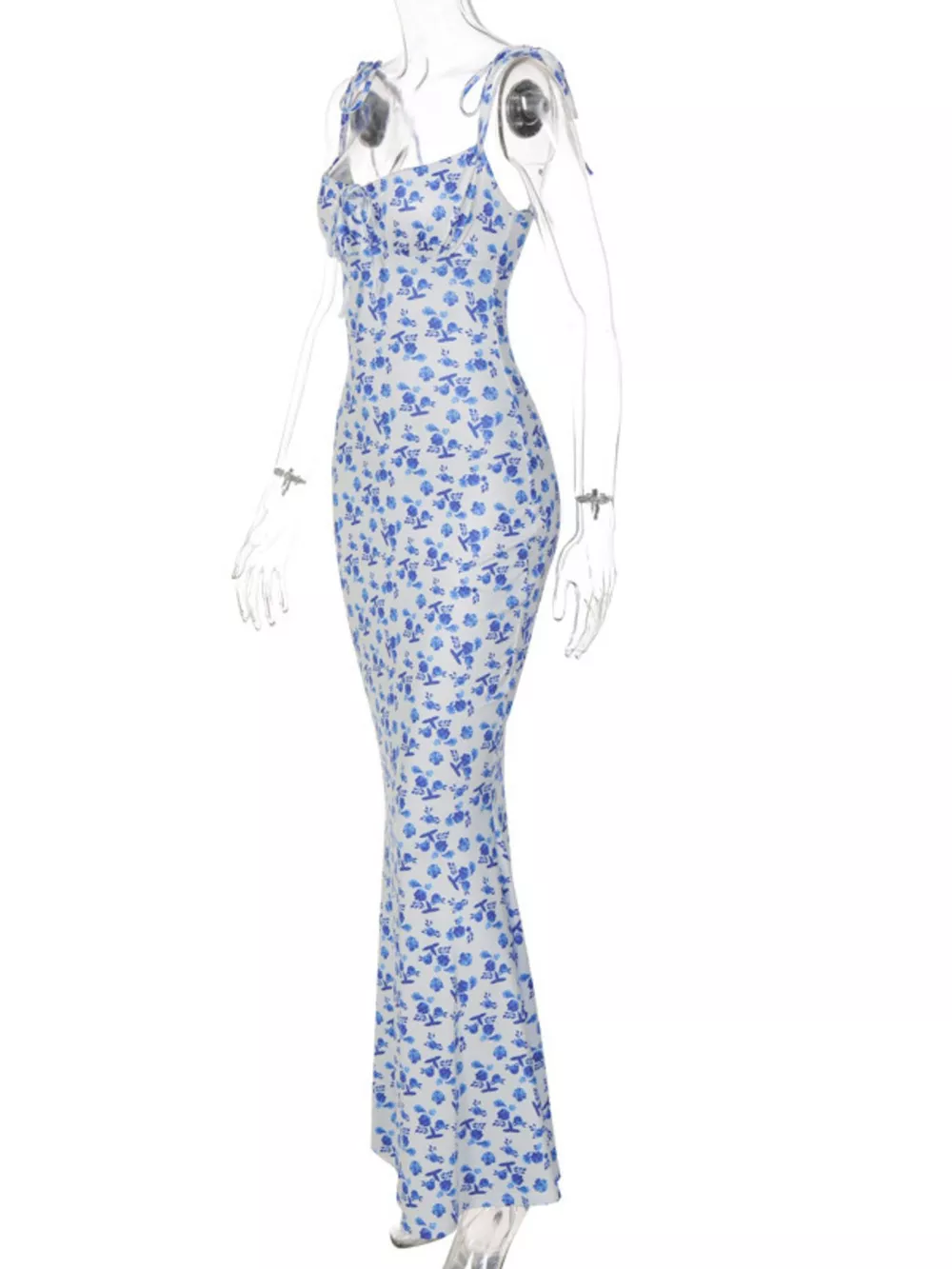Floral Print Tie Strap Bodycon Maxi Dress, image 23
