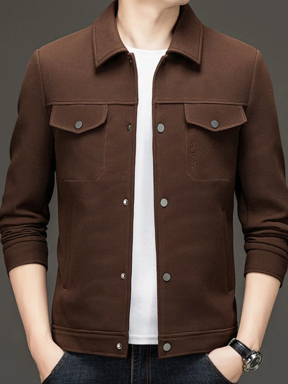 Men's Plus Size Button Up Long Sleeve Jacket, image 3