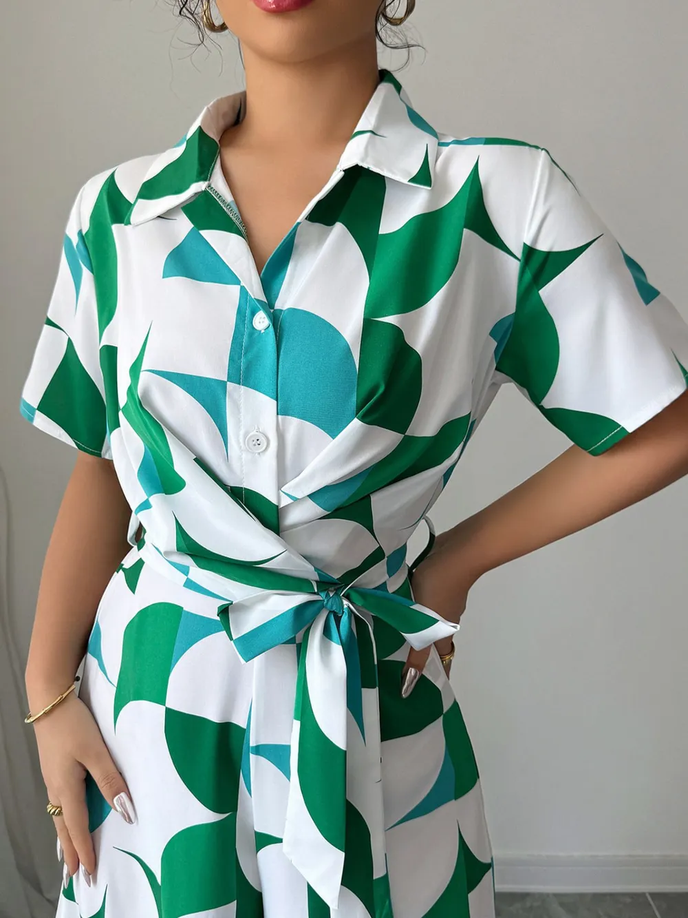 Printed Wide Leg Belted Jumpsuit, image 5