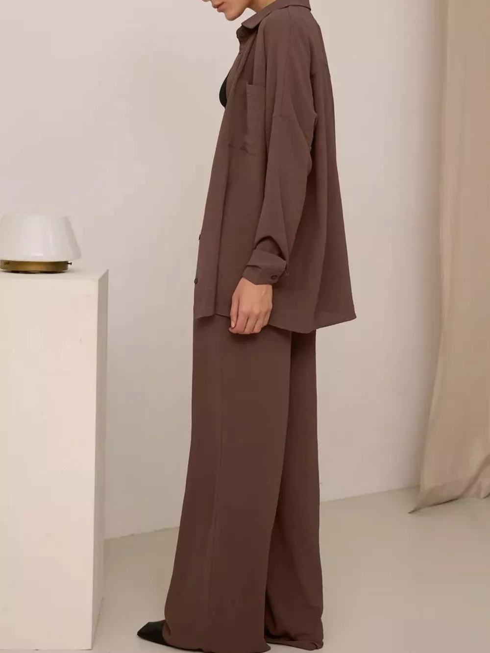 Relaxed Fit Shirt and Wide Leg Pants Set, image 30