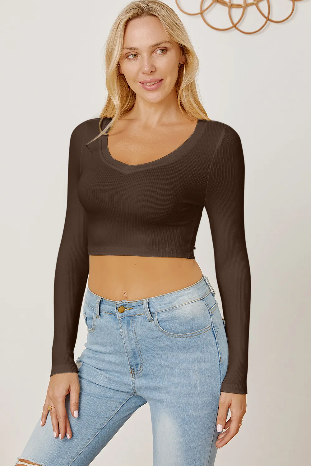 Round Neck Long Sleeve Cropped T-Shirt, image 9