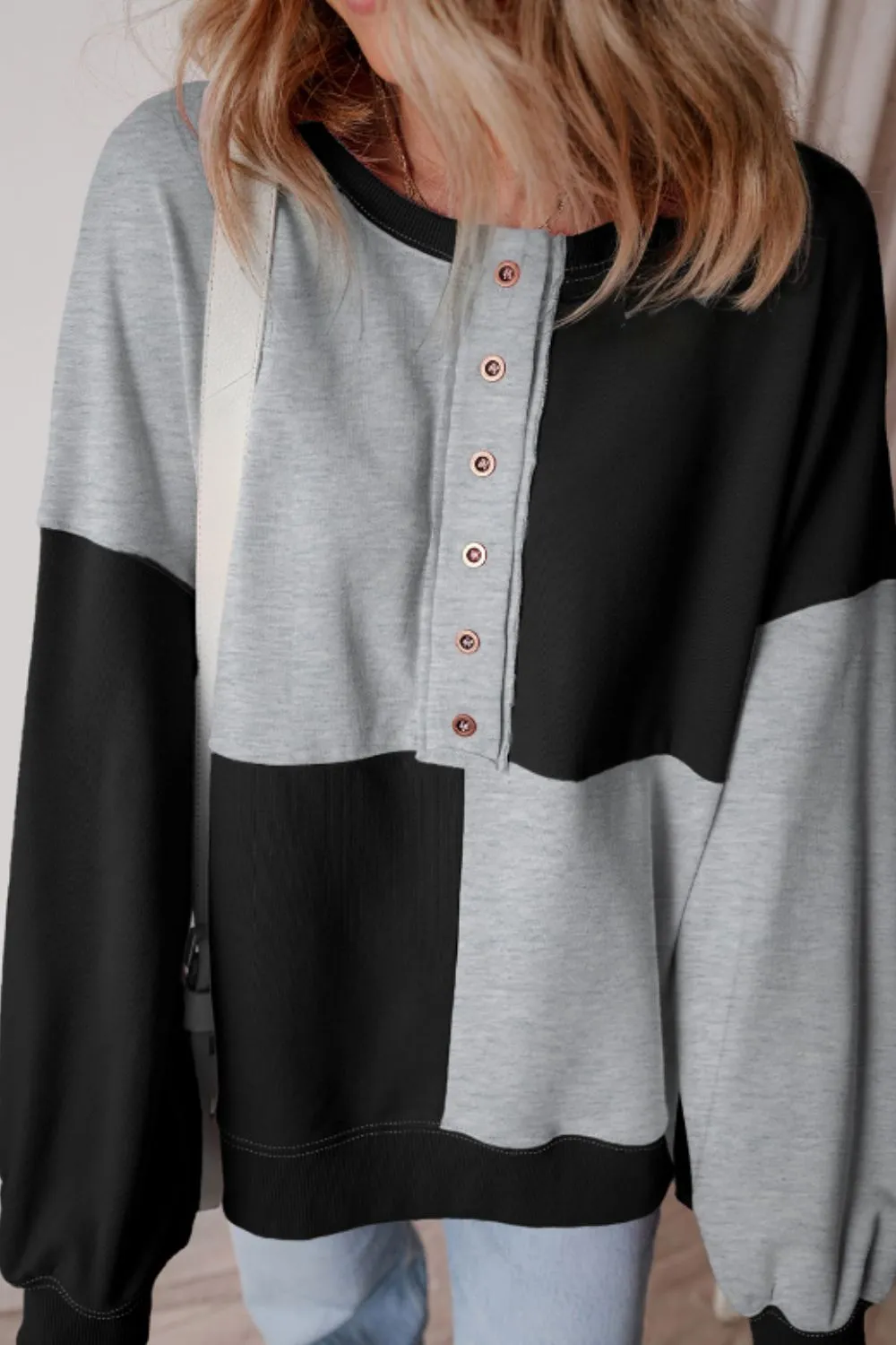 Color Block Half Button Long Sleeve Sweatshirt, image 13