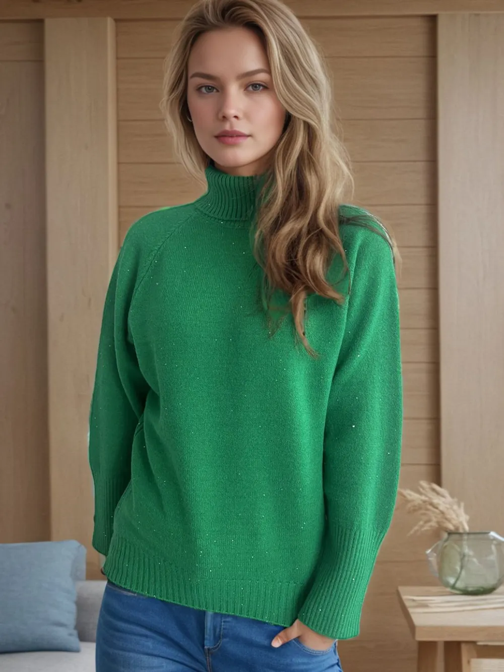 Turtleneck Raglan Sleeve Sweater, image 3