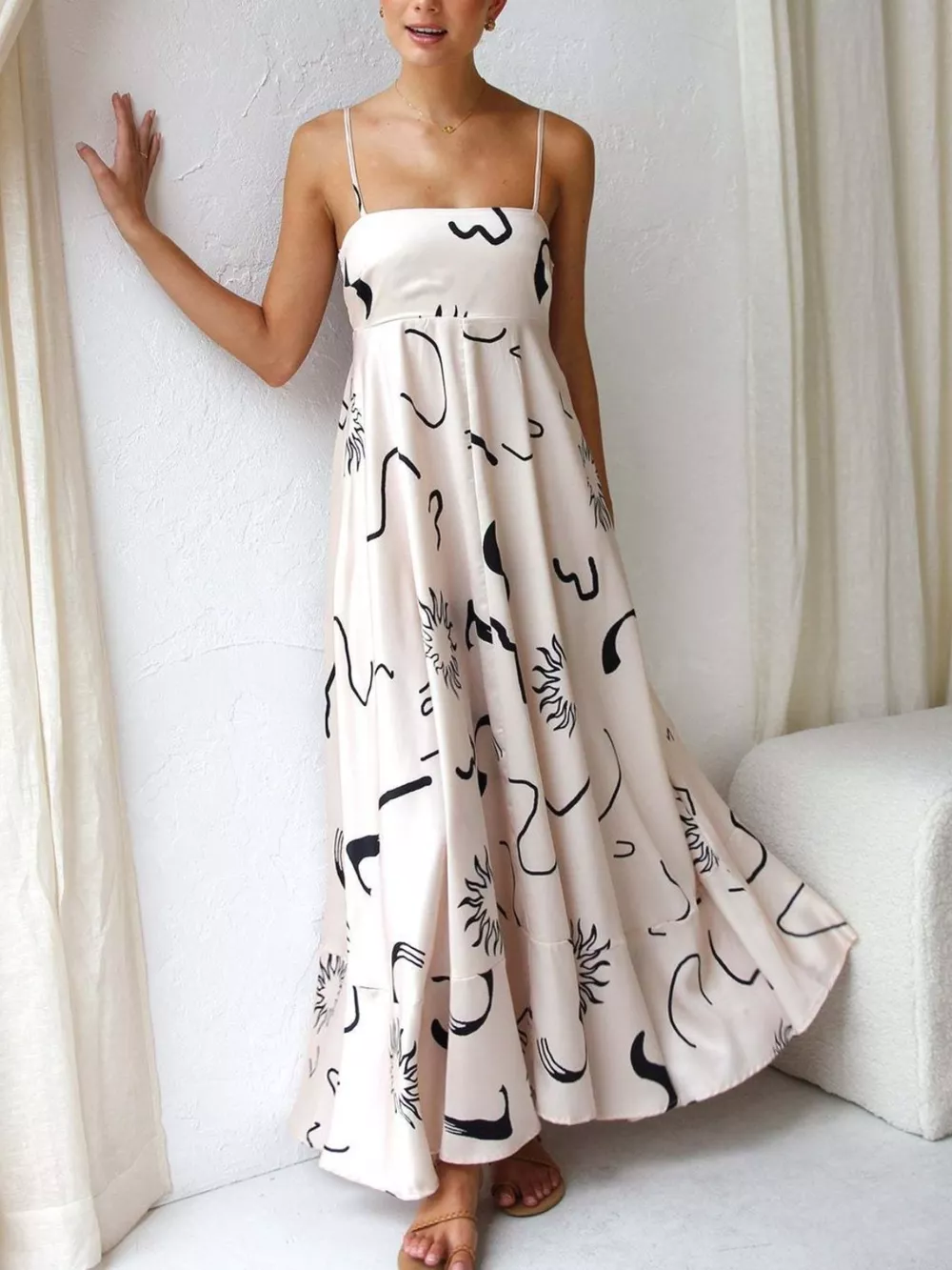 Printed Spaghetti Strap Maxi Dress, image 12