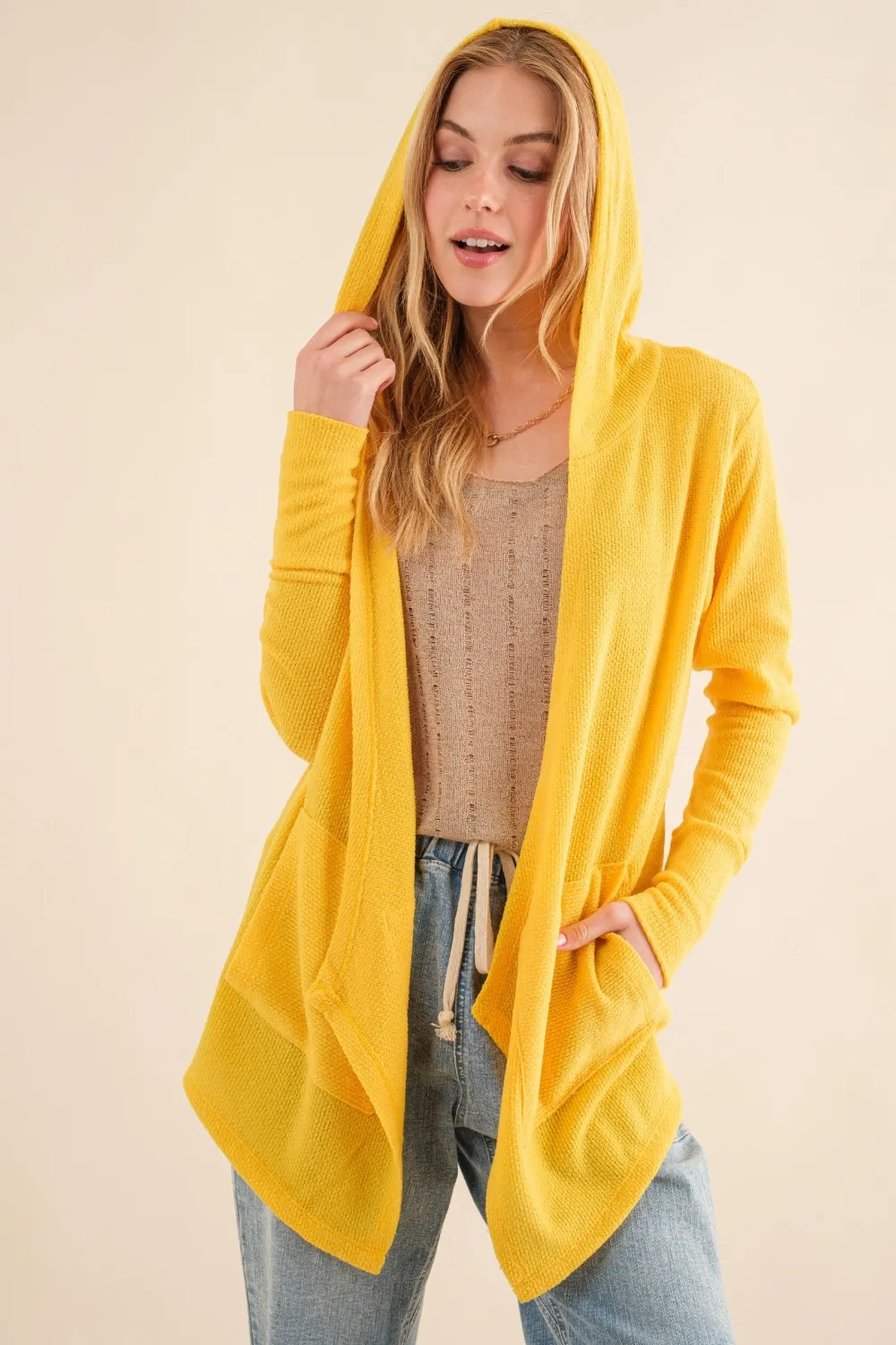 Full Size Thermal Hooded Open Front Cardigan with Pockets, image 3