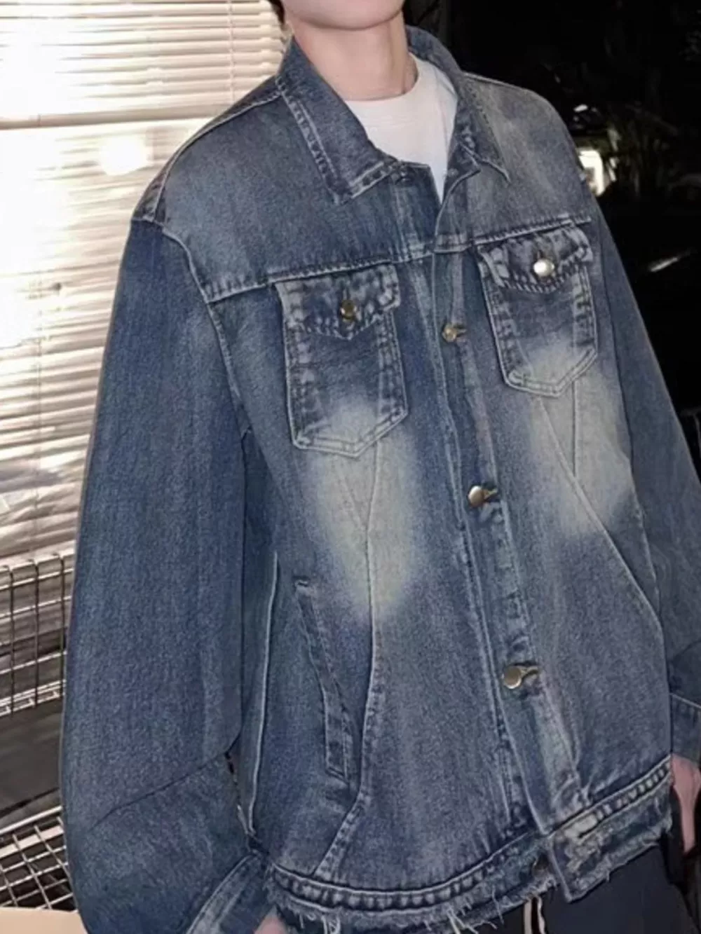 Men's Full Size Vintage Washed Denim Jacket Plus Size, image 3