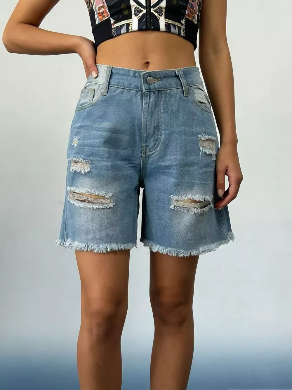 Full Size Ripped Frayed Hem Denim Shorts Plus Size, image 4