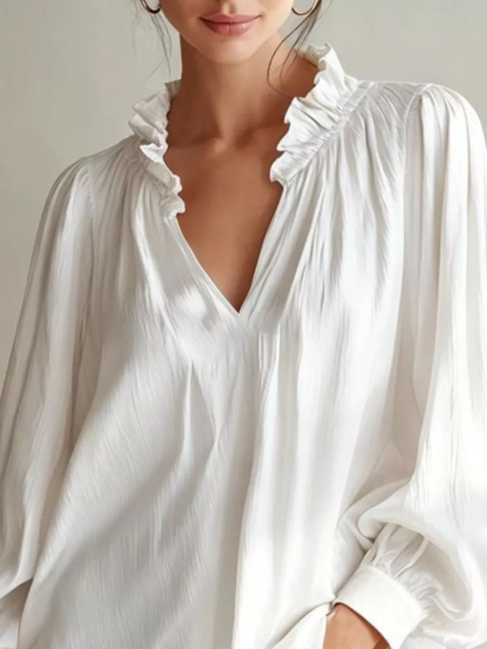Frill Notched Long Sleeve Blouse, image 12