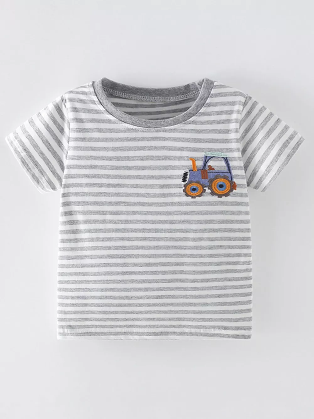 Children's Striped Cotton Toddler T-Shirt with Tractor Applique