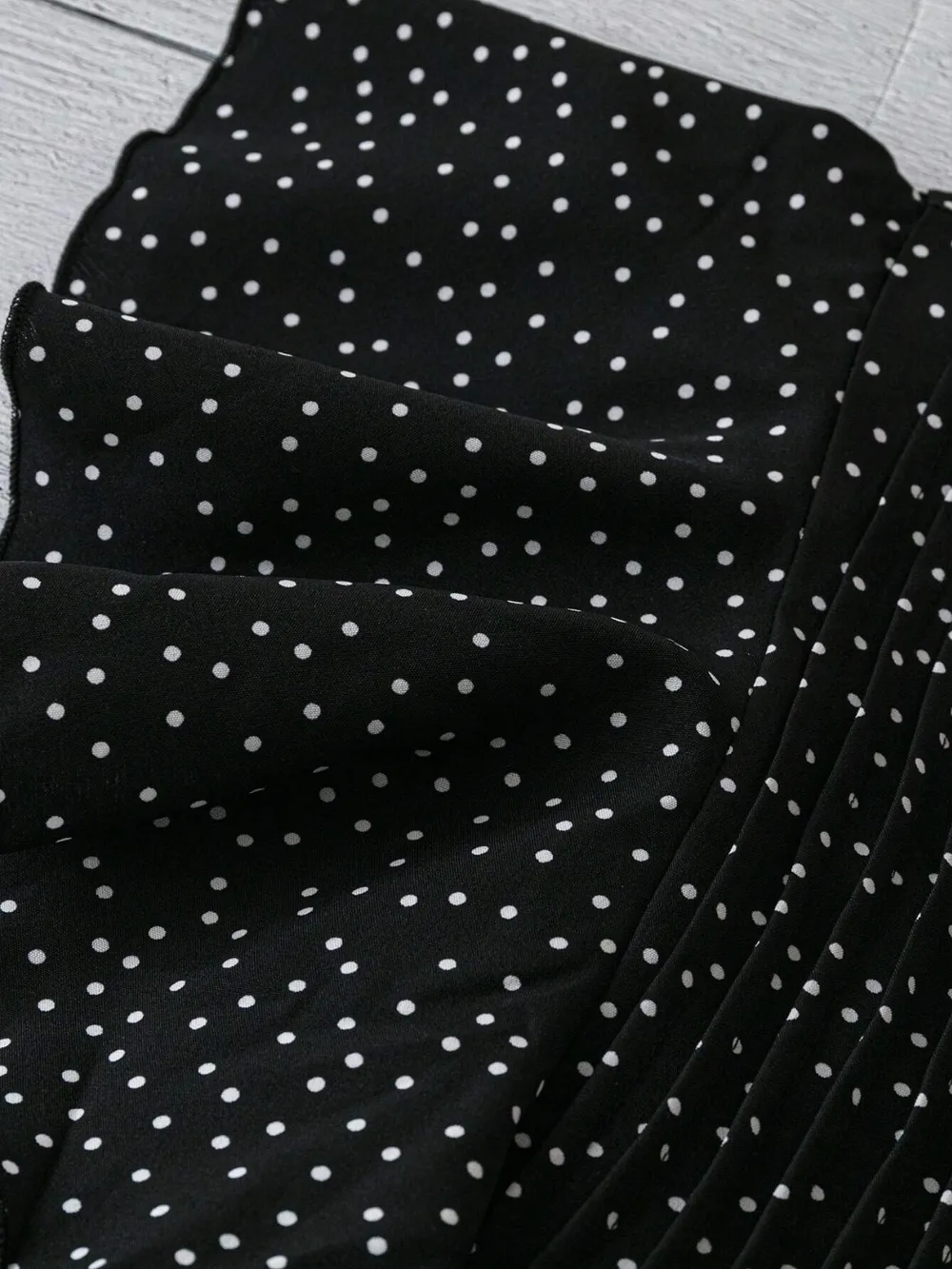 Polka Dot Notched Ruffled Cap Sleeve Blouse, image 6