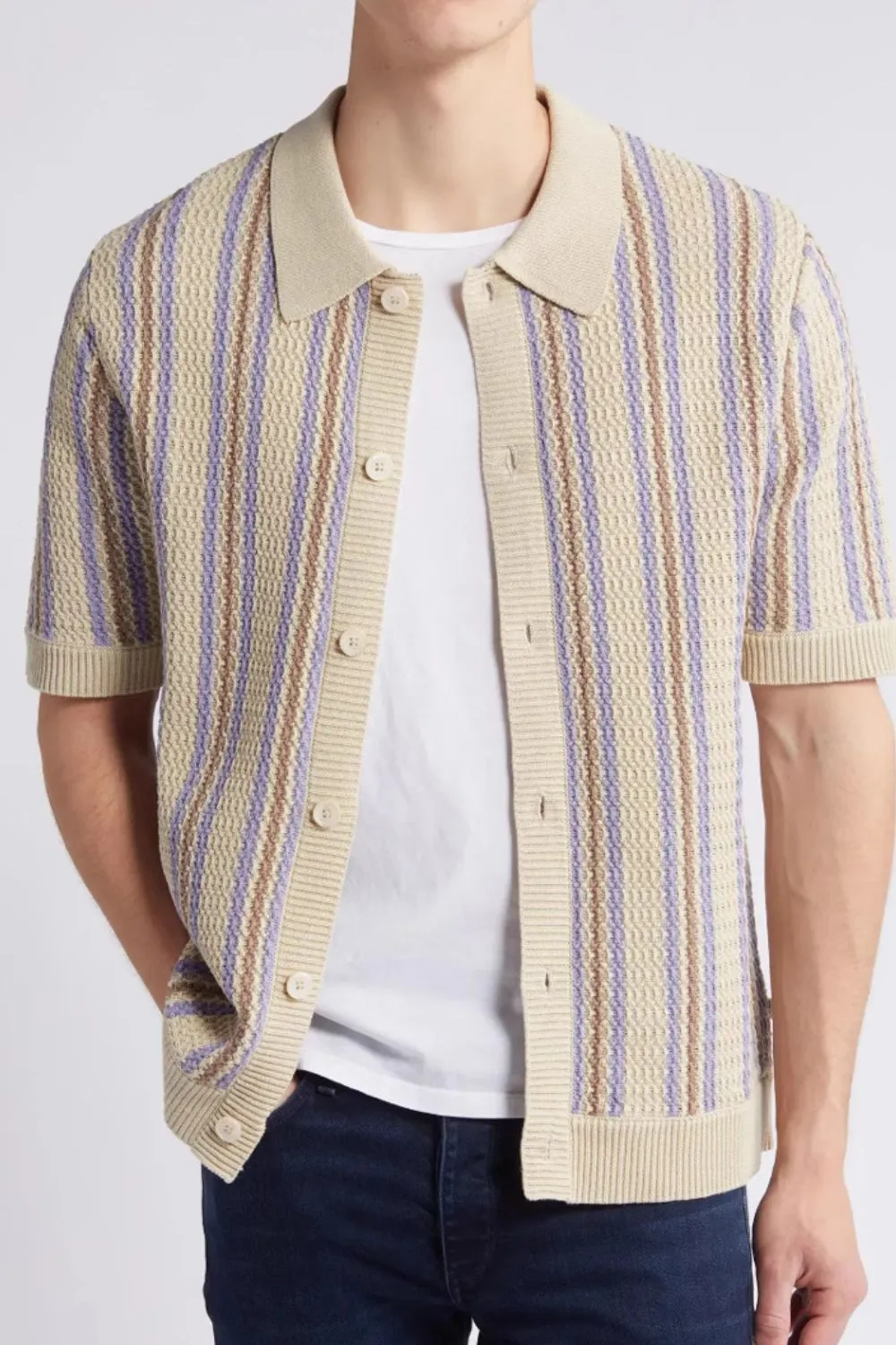 Men's Plus Size Striped Button Down Short Sleeve Shirt, image 2
