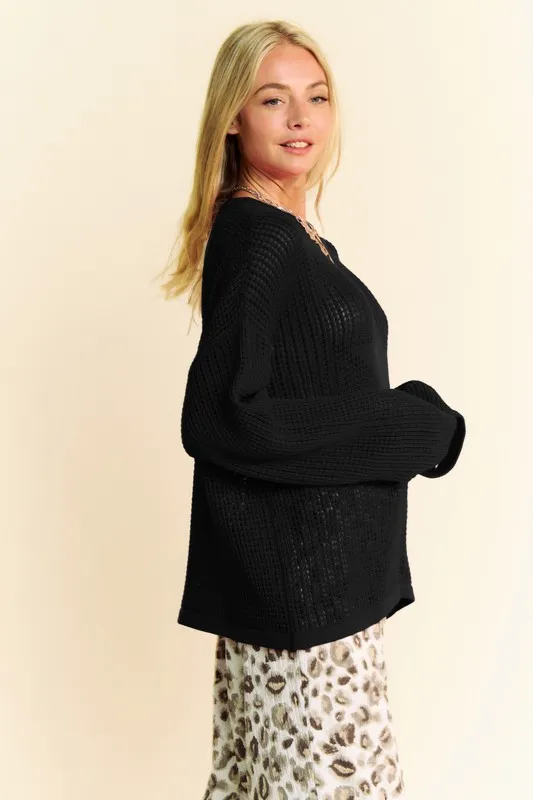 Star Front Crochet Drop Shoulder Knit Top, image 3