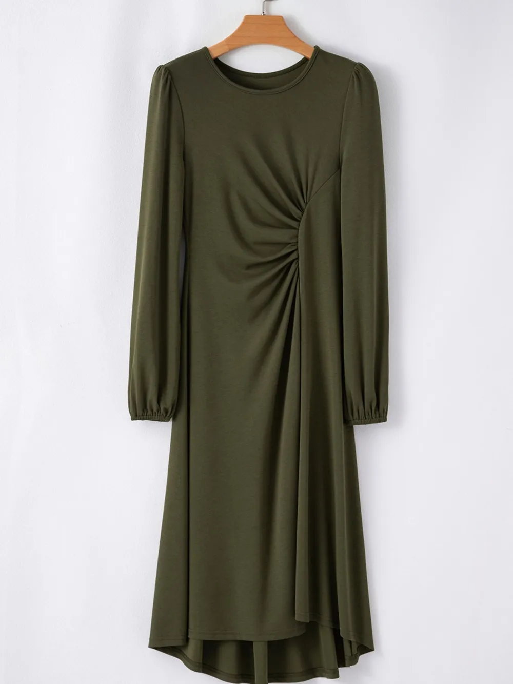 Solid Color Ruched Detail Long Sleeve Midi Dress, image 7