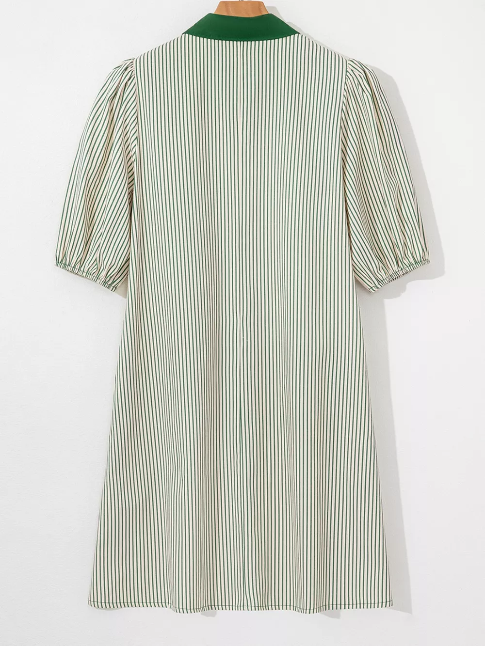 Stripe Color Block Patchwork Shirt Collar Button Down Puff Sleeve Mini Dress, image 4