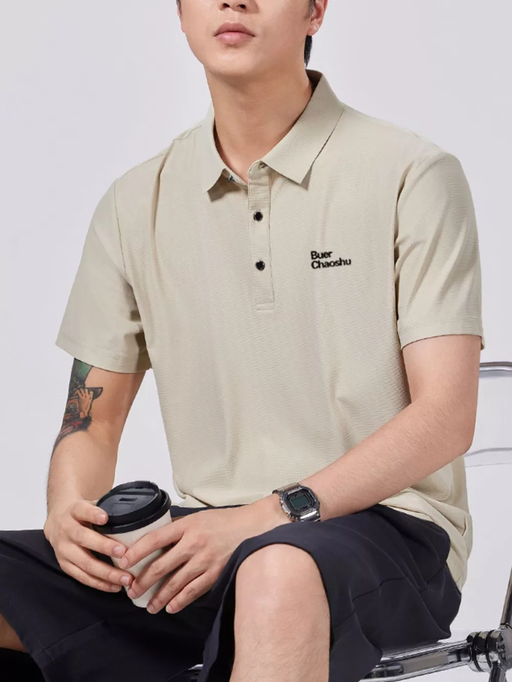 Men's Plus Size Button Detail Short Sleeve Polo, image 4
